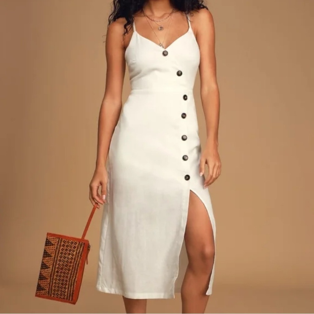 Urban Oufitters Amber Button-Down Linen Sleeveless Midi Dress White size S
